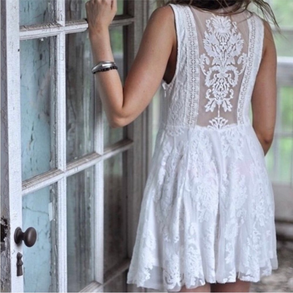 Free People White Lace Mini Dress